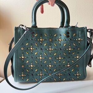 Coach Rogue 25 Rivets Studded Leather Bag Teal Limited Edition